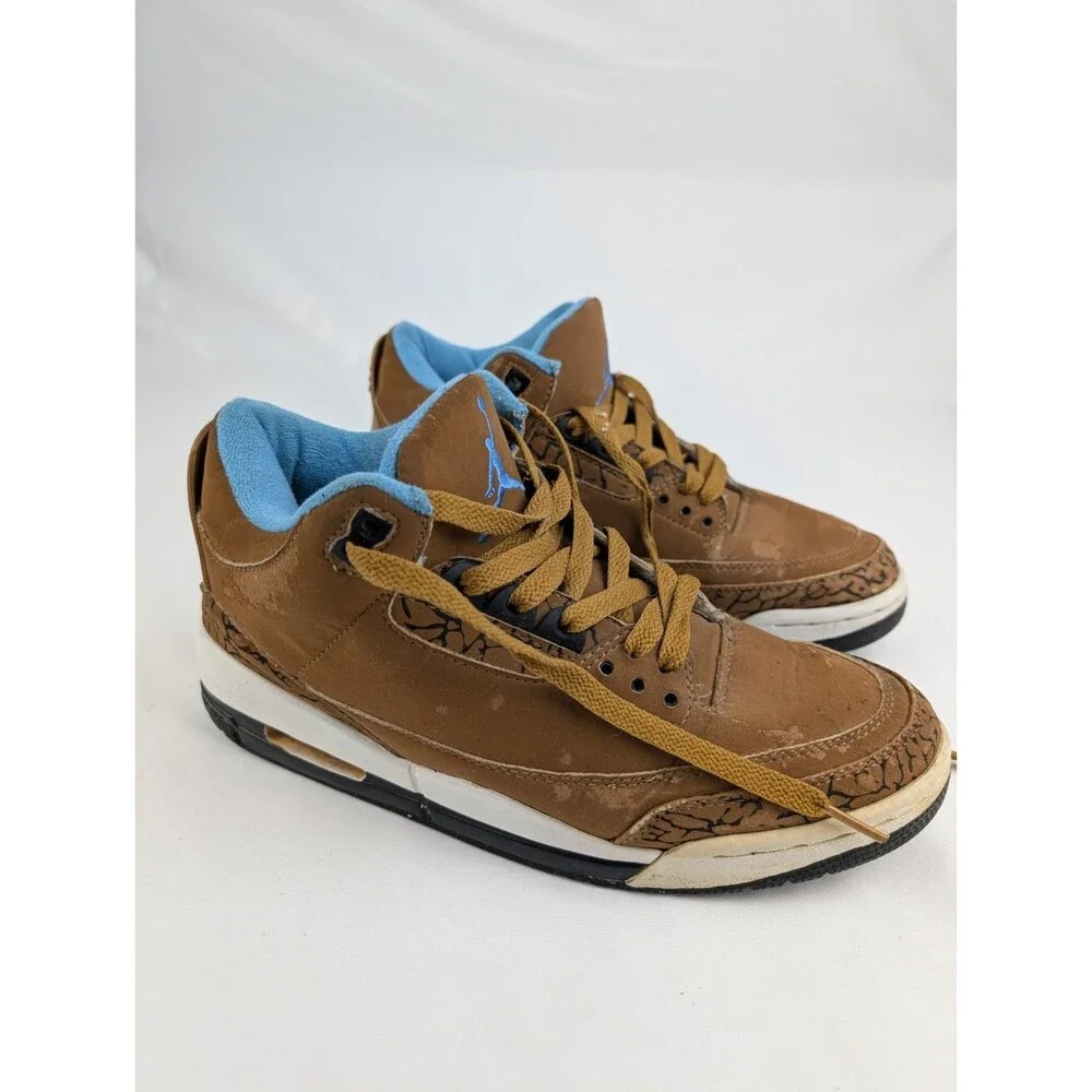 Vintage Mens 9 Air Jordan 3 Retro Sport Brown Sneakers 136064-130 Blue Worn